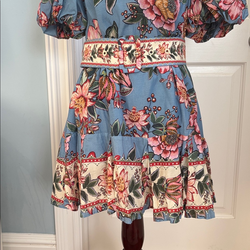 Farm Rio Puff Sleeve Belted Mini Sundress - Picture 10 of 11